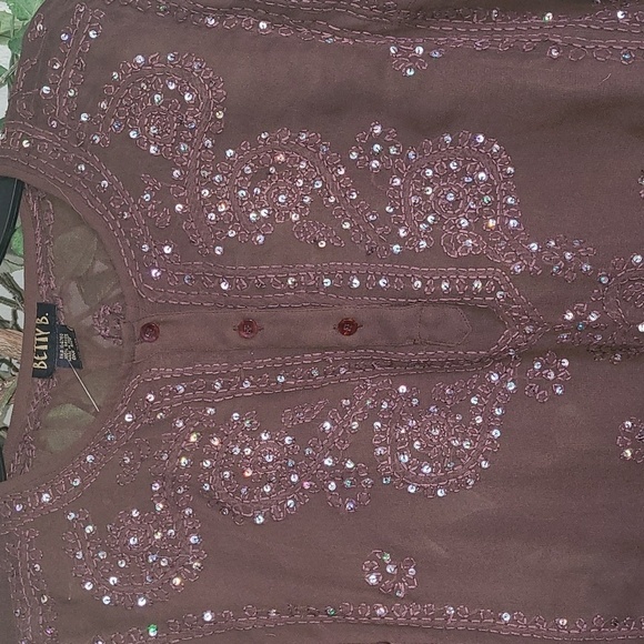 Betty B Brown Sequined Sheer Tunic - Picture 2 of 7